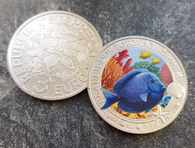 3Euro Rolle Österreich 2024 Blauer Doktorfisch